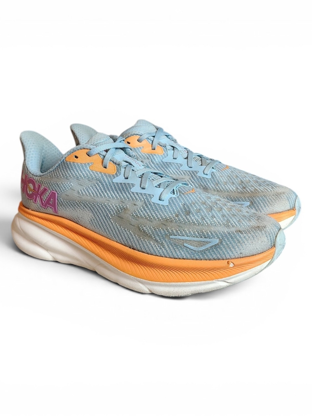 Hoka One One Clifton 9 Women’s Size 11B Running Sneakers Airy Blue/Orange - Picture 4 of 10